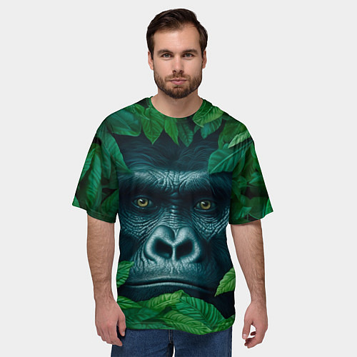 Мужская футболка оверсайз Горилла в кустах / 3D-принт – фото 3