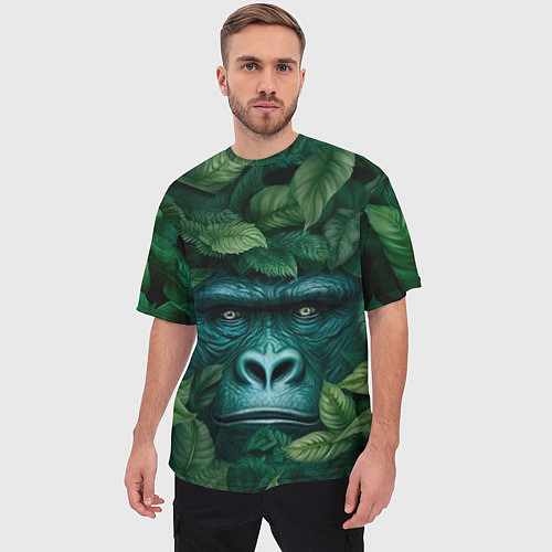 Мужская футболка оверсайз Горилла в кустах джунгли / 3D-принт – фото 3