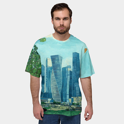 Мужская футболка оверсайз Москва-сити Ван Гог / 3D-принт – фото 3