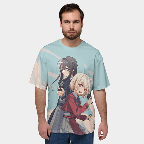 Мужская футболка оверсайз Takina Inoue and Chisato Nishikigi - Lycoris Recoi / 3D-принт – фото 3