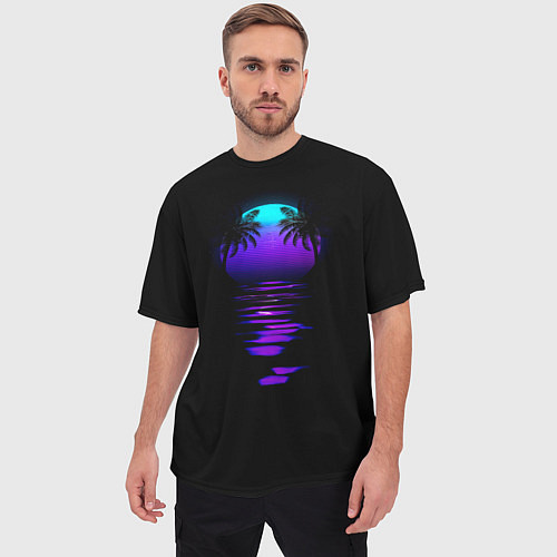 Мужская футболка оверсайз Луна SynthWave / 3D-принт – фото 3