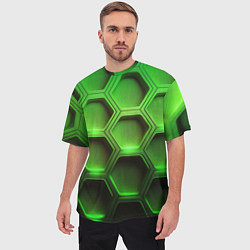 Футболка оверсайз мужская Объемные зеленые соты, цвет: 3D-принт — фото 2