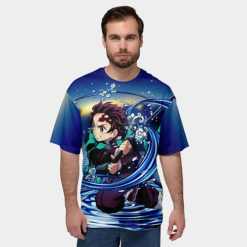 Мужская футболка оверсайз Танджиро Камадо Клинок, рассекающий демонов / 3D-принт – фото 3