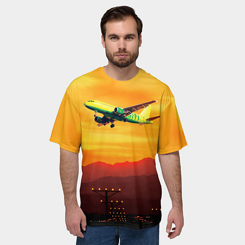 Мужская футболка оверсайз S7 Боинг 737 Оранжевый закат / 3D-принт – фото 3