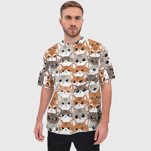 Мужская футболка оверсайз Паттерн милые котики / 3D-принт – фото 3