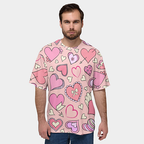 Мужская футболка оверсайз Many many hearts / 3D-принт – фото 3