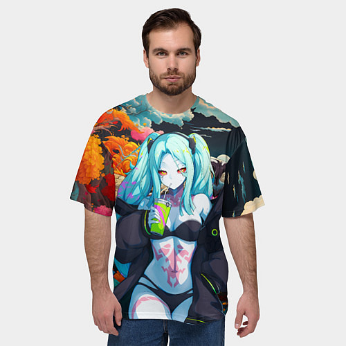 Мужская футболка оверсайз Ребекка и дракон - Киберпанк аниме / 3D-принт – фото 3