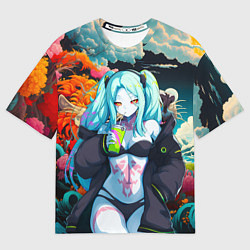 Футболка оверсайз мужская Ребекка и дракон - Киберпанк аниме, цвет: 3D-принт