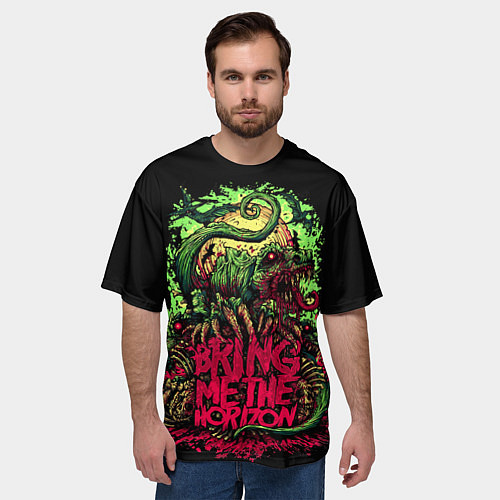 Мужская футболка оверсайз Bring me the horizon dinosaurs / 3D-принт – фото 3