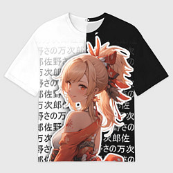 Футболка оверсайз мужская Ёимия - геншин импакт - иероглифы, цвет: 3D-принт