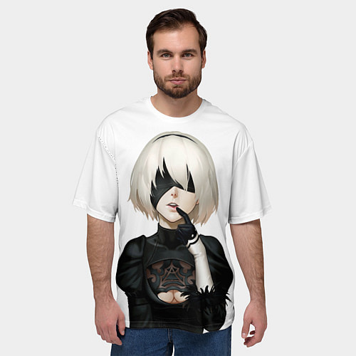 Мужская футболка оверсайз Nier: Automata - 2B Кибергражданка / 3D-принт – фото 3