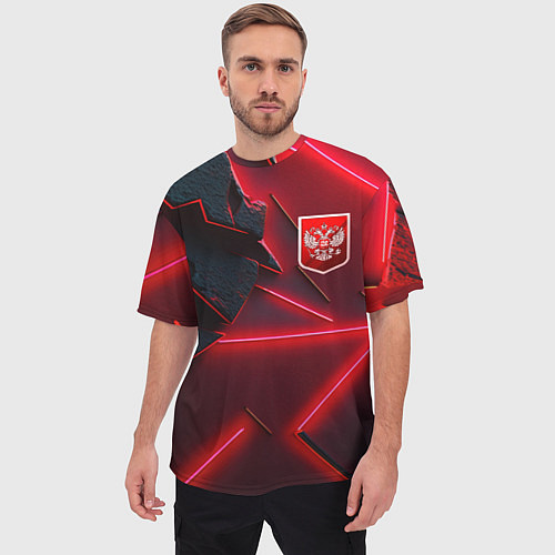Мужская футболка оверсайз Красный герб РФ / 3D-принт – фото 3