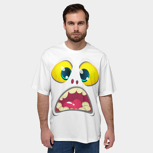 Мужская футболка оверсайз Симпатичное мультяшное лицо монстра / 3D-принт – фото 3