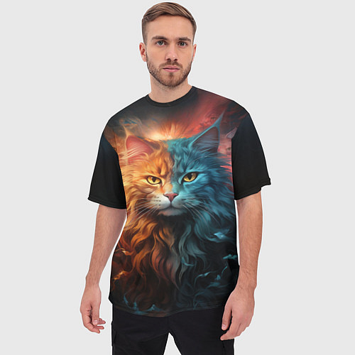 Мужская футболка оверсайз Сердитый котик / 3D-принт – фото 3