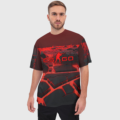 Мужская футболка оверсайз CS GO red neon texture / 3D-принт – фото 3