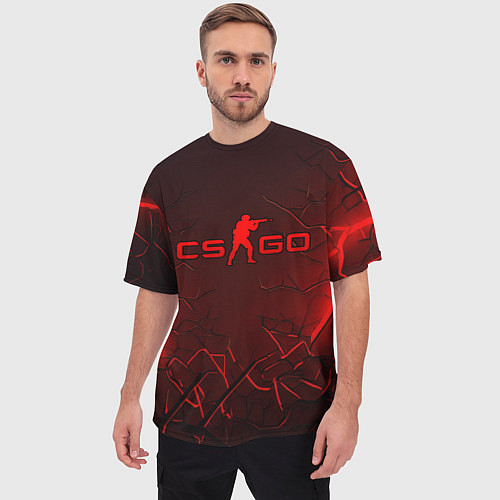 Мужская футболка оверсайз CSGO logo dark red / 3D-принт – фото 3