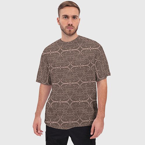 Мужская футболка оверсайз Brown tracery / 3D-принт – фото 3