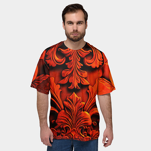 Мужская футболка оверсайз Объемные оранжевые узоры / 3D-принт – фото 3