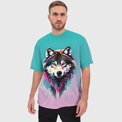 Мужская футболка оверсайз Волчья морда - поп-арт / 3D-принт – фото 3