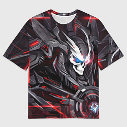 Футболка оверсайз мужская Красный улыбающийся кибер череп, цвет: 3D-принт
