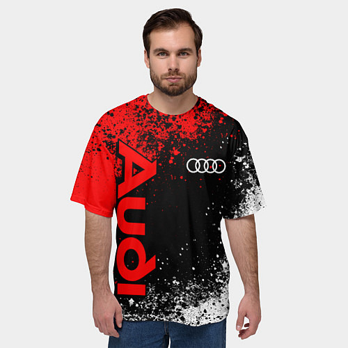 Мужская футболка оверсайз Ауди - красный и белый / 3D-принт – фото 3