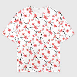 Футболка оверсайз мужская Акварельные цветы сакуры паттерн, цвет: 3D-принт