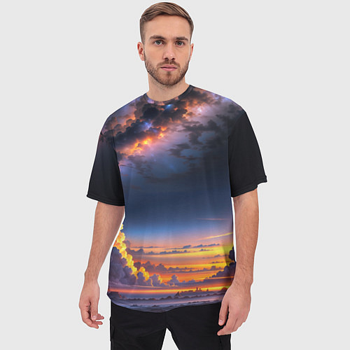 Мужская футболка оверсайз Млечный путь и облака на закате / 3D-принт – фото 3