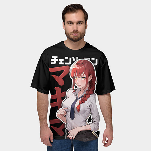 Мужская футболка оверсайз Демон контроля - Макима и иероглифы / 3D-принт – фото 3