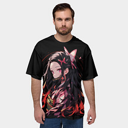 Футболка оверсайз мужская Незуко комадо из клинка, цвет: 3D-принт — фото 2