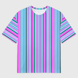 Футболка оверсайз мужская Розово-голубой неновый полосатый узор, цвет: 3D-принт