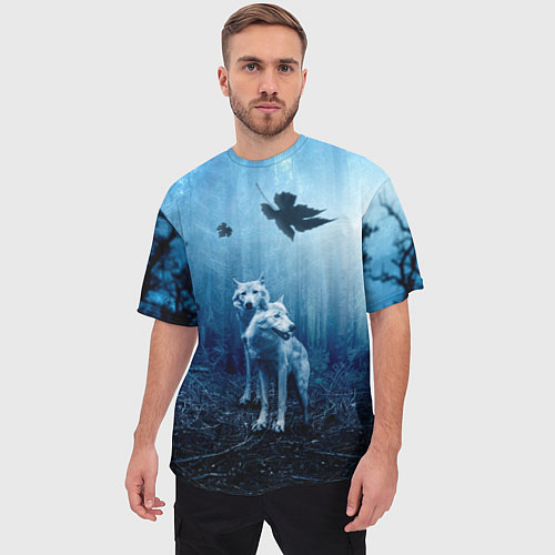 Мужская футболка оверсайз Волки в ночном лесу / 3D-принт – фото 3