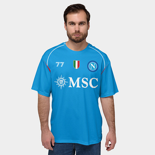Мужская футболка оверсайз Хвича Кварацхелия Наполи форма 2324 домашняя / 3D-принт – фото 3