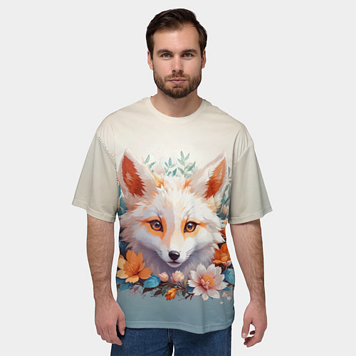 Мужская футболка оверсайз Цветочная лиса / 3D-принт – фото 3