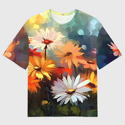 Мужская футболка оверсайз Маслянные ромашки
