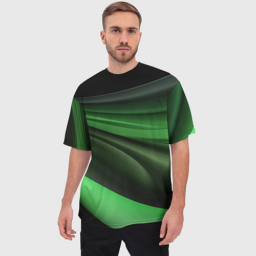 Мужская футболка оверсайз Темная зеленая текстура / 3D-принт – фото 3