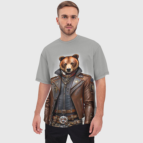 Мужская футболка оверсайз Cool bear - steampunk - neural network / 3D-принт – фото 3
