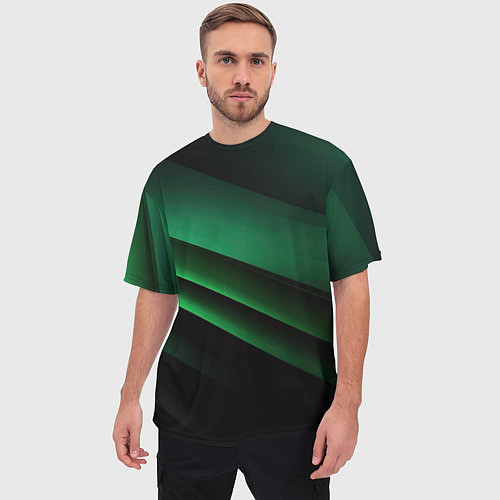 Мужская футболка оверсайз Черно зеленые полосы / 3D-принт – фото 3