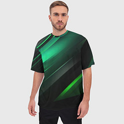 Футболка оверсайз мужская Black green abstract, цвет: 3D-принт — фото 2