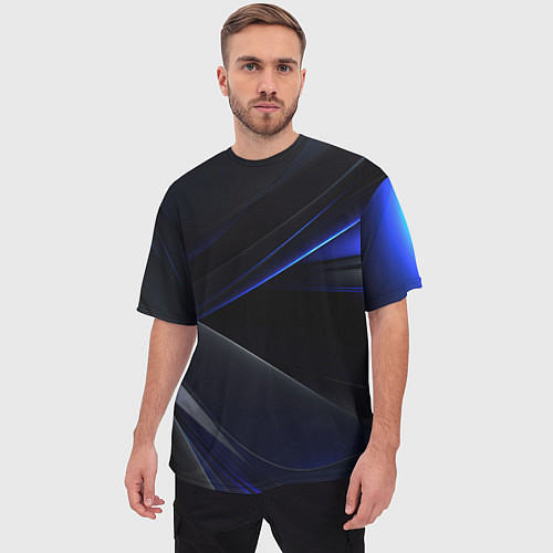 Мужская футболка оверсайз Black blue background / 3D-принт – фото 3