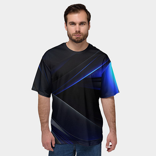 Мужская футболка оверсайз Black blue background / 3D-принт – фото 3