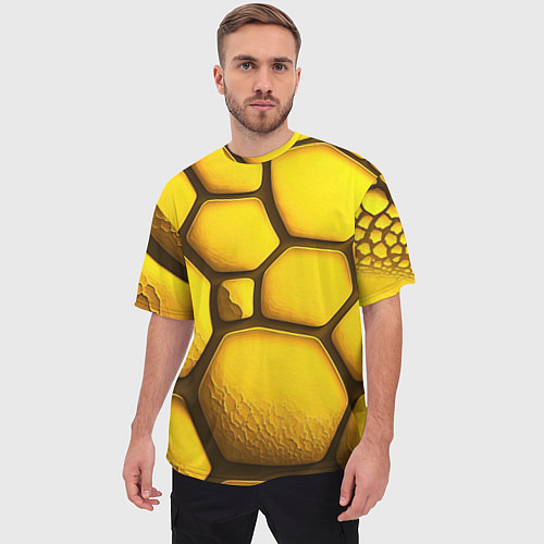 Мужская футболка оверсайз Желтые объемные плиты / 3D-принт – фото 3
