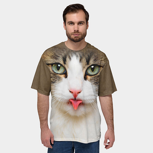 Мужская футболка оверсайз Кошка показывает язык / 3D-принт – фото 3