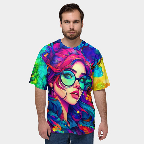 Мужская футболка оверсайз Девушка в тропическом лесу / 3D-принт – фото 3