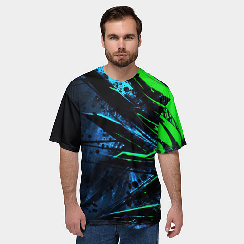 Мужская футболка оверсайз Black green abstract / 3D-принт – фото 3
