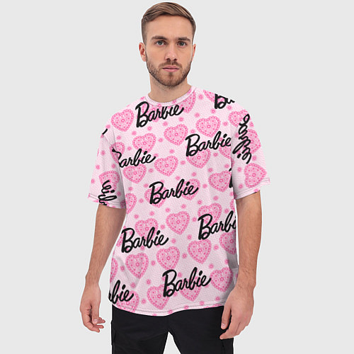 Мужская футболка оверсайз Логотип Барби и розовое кружево / 3D-принт – фото 3
