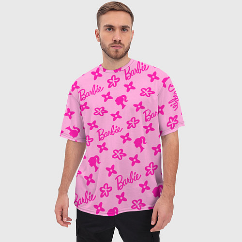 Мужская футболка оверсайз Барби паттерн розовый / 3D-принт – фото 3