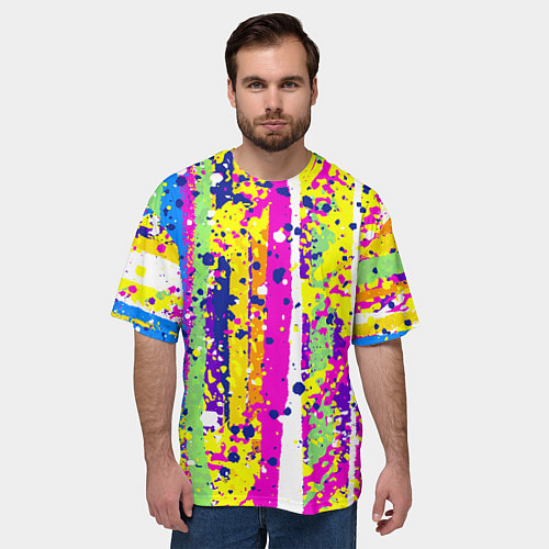 Мужская футболка оверсайз Брызги ярких красок / 3D-принт – фото 3