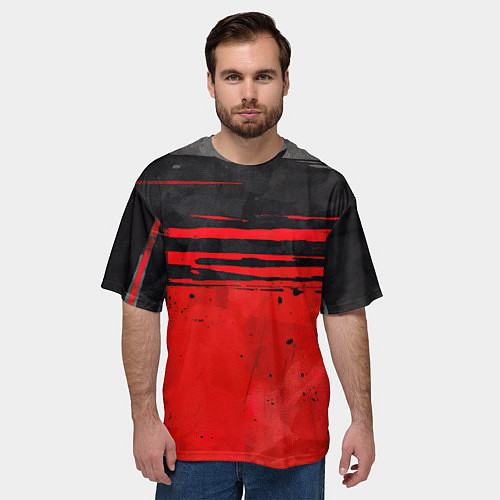 Мужская футболка оверсайз Black red texture / 3D-принт – фото 3