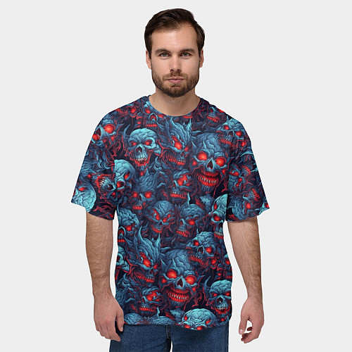 Мужская футболка оверсайз Monster skulls pattern / 3D-принт – фото 3