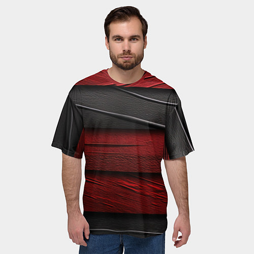 Мужская футболка оверсайз Black red texture / 3D-принт – фото 3